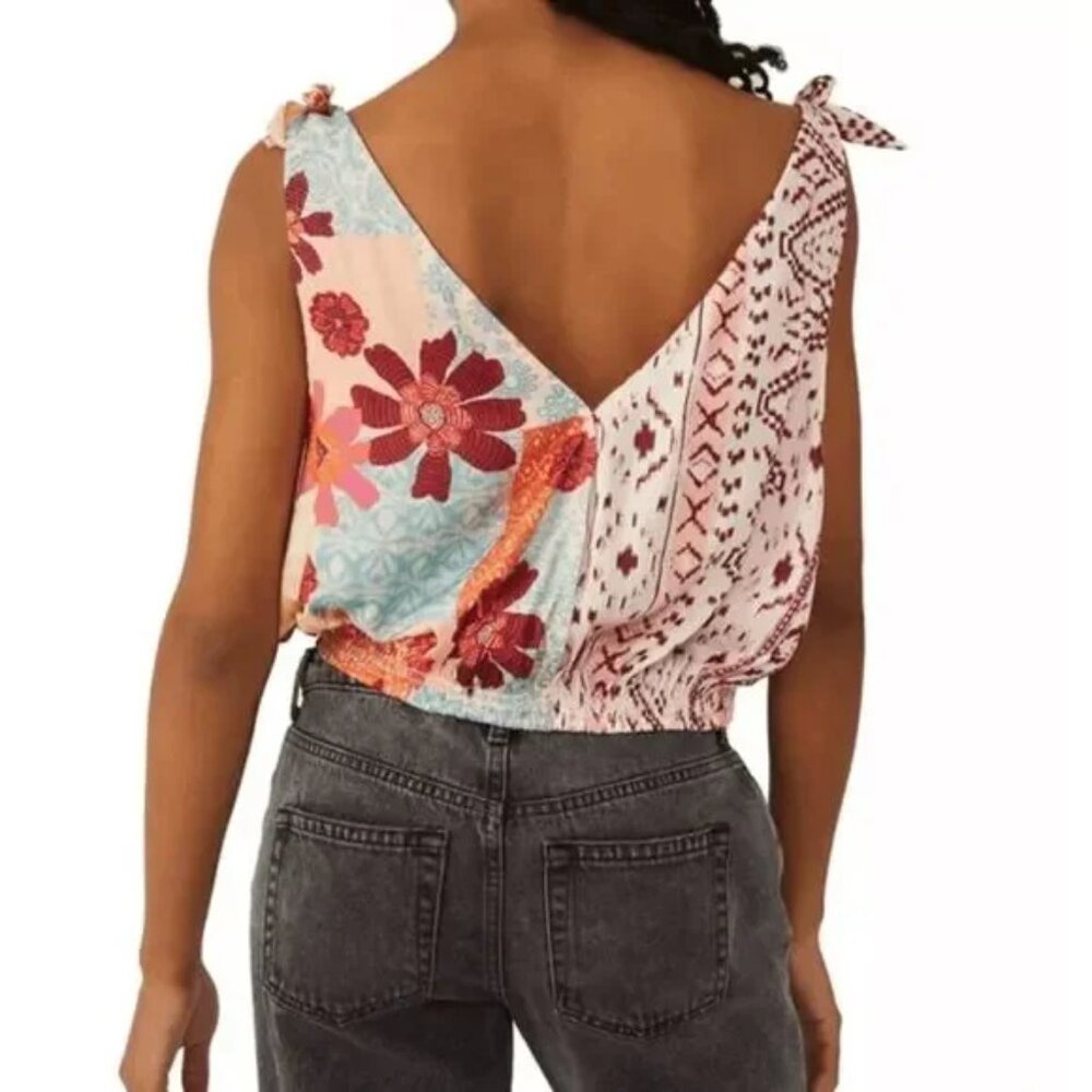 Free People Cross front Shoulder Tie Adjustable tank Small Floral Tropic… - Picture 6 of 9
